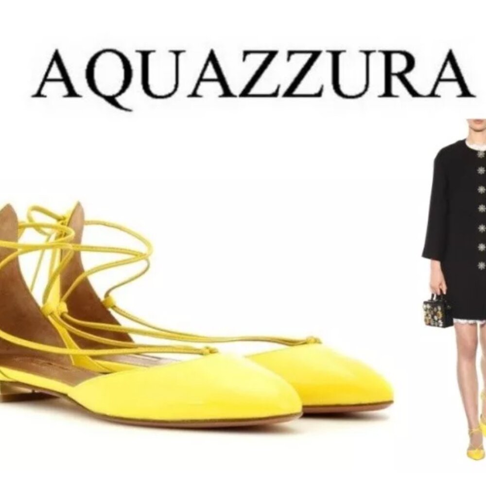 Authentic AQUAZZURA Alexa Patent Leather Lace-Up Ballerinas sz US 5/ IT 35 $695